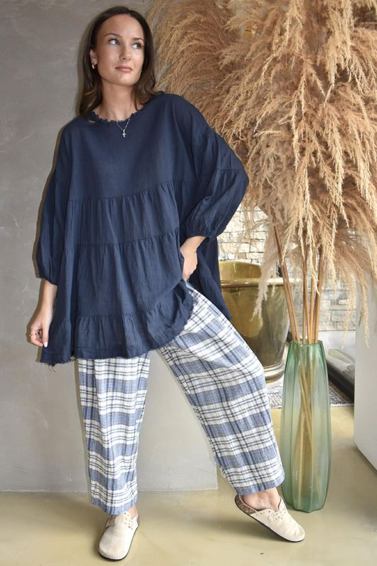 Driftwood Bell Sleeve Smock Top Navy